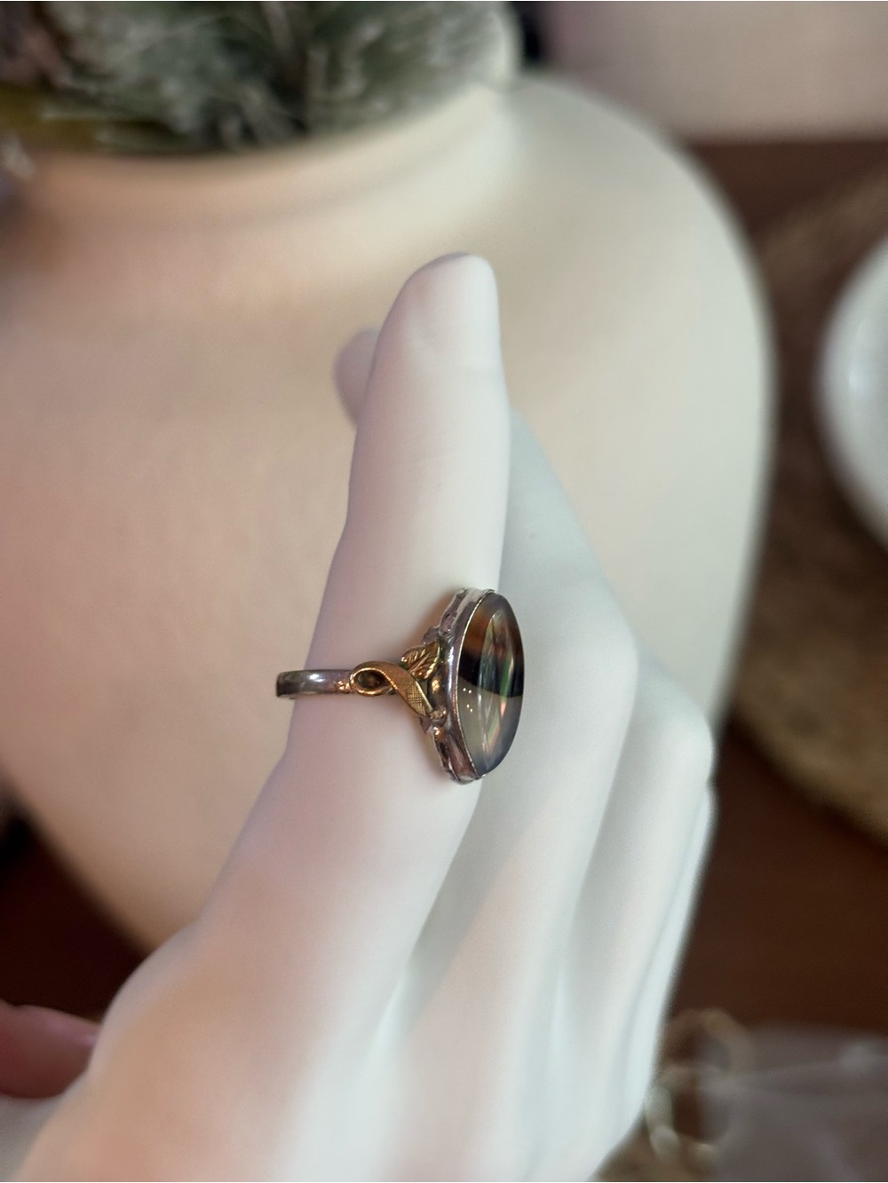 Vintage Clark & Coombs Sterling Silver 10K GF Marquise Banded Agate Ring Sz 6.5 - Picture 9 of 11